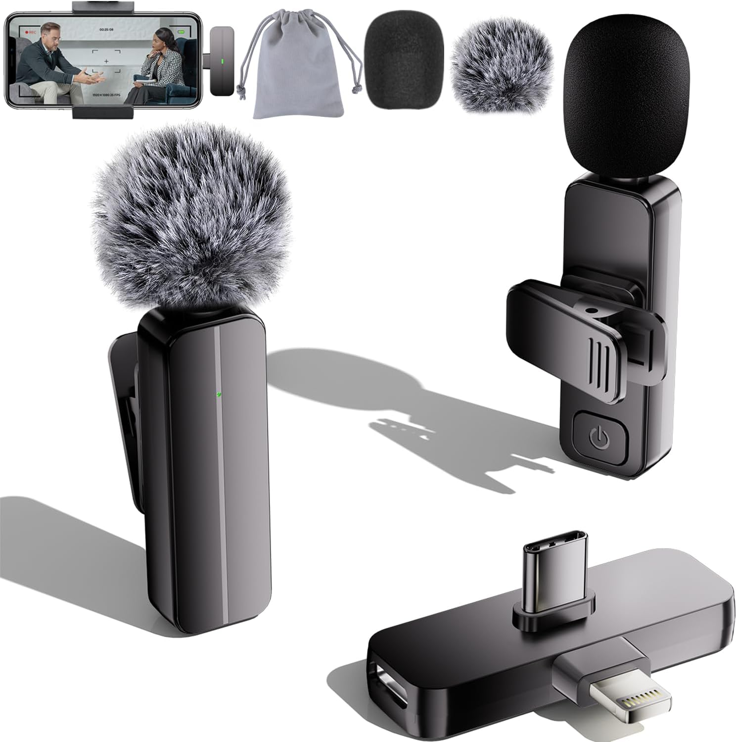 Detalle de Bulatry 2-Pack Wireless Mini Lavalier Lapel Microphone for iPhone & Android (2 in 1)