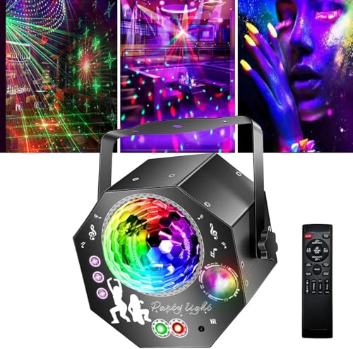 Detalle de Hjh 4-in-1 Discokugel mit Motor und Licht: 64 Muster, Musikgesteuert, Fernbedienung, RGB UV Stroboskop