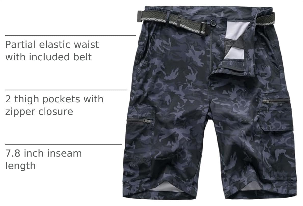 Detalle de Jessie Kidden Mens Outdoor Casual Expandable Waist Lightweight Water Resistant Quick Dry Fishing & Hiking Shorts