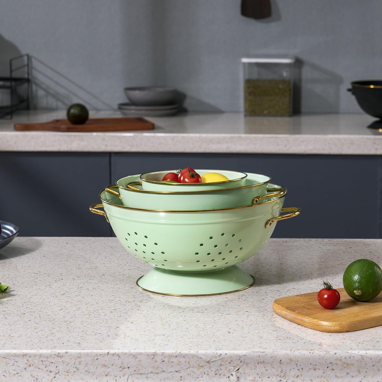 Thumbnail 6 de BeFare Metal Colander Set of 3 (1, 3.5, 5 Qt) with Handles - Green