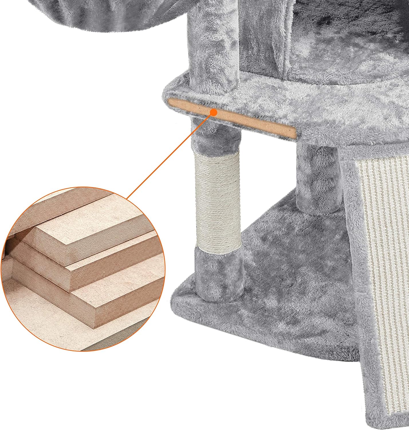 Detalle de Yaheetech Albero Tiragraffi per Gatti con Ampio Trespol Grande, Cesto e Grotta – 43,5 × 43,5 × 106 cm, Grigio Chiaro