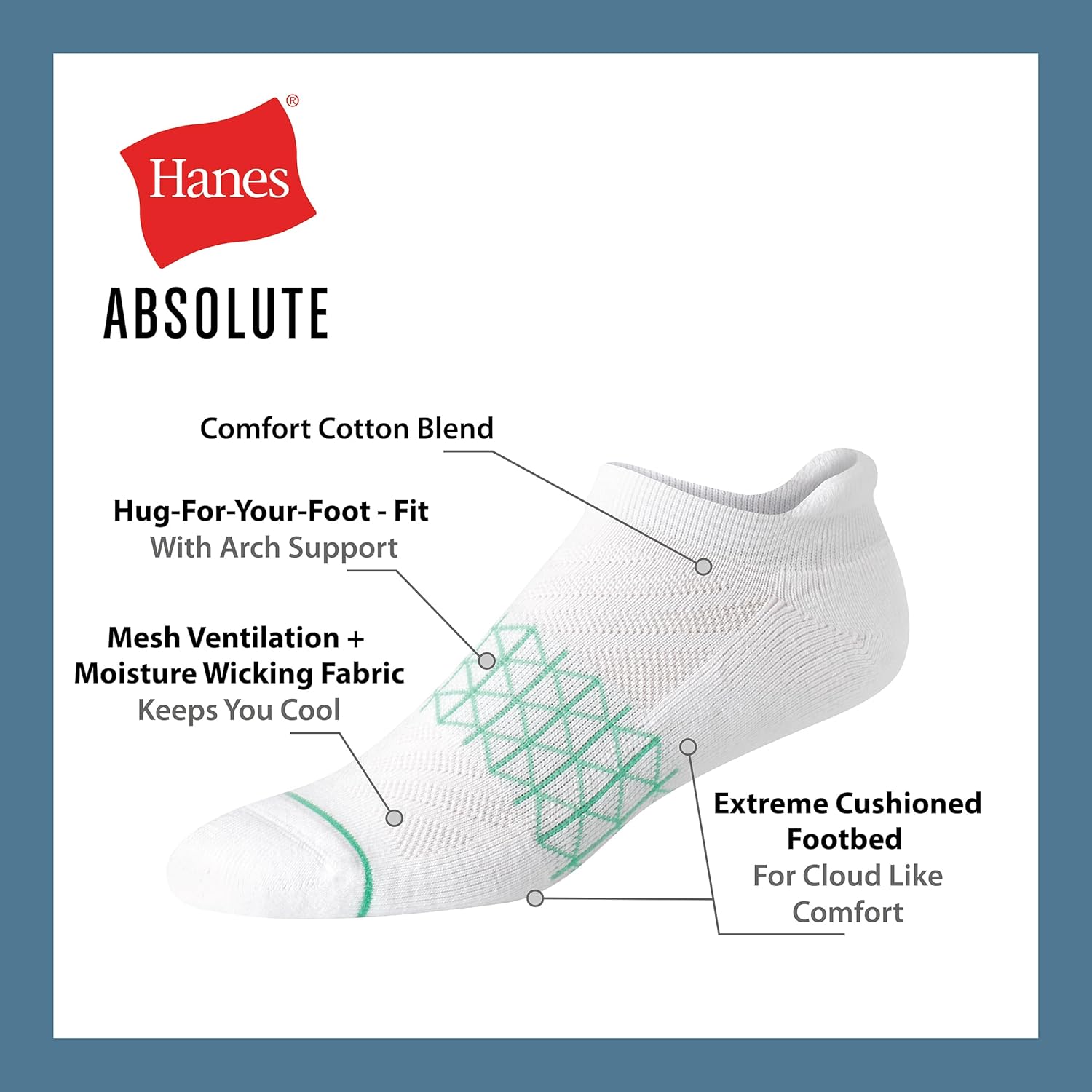 Thumbnail 3 de Hanes Men's Absolute Comfort Cushioned Moisture-Wicking Socks (4 Pack) with Seamless Toe