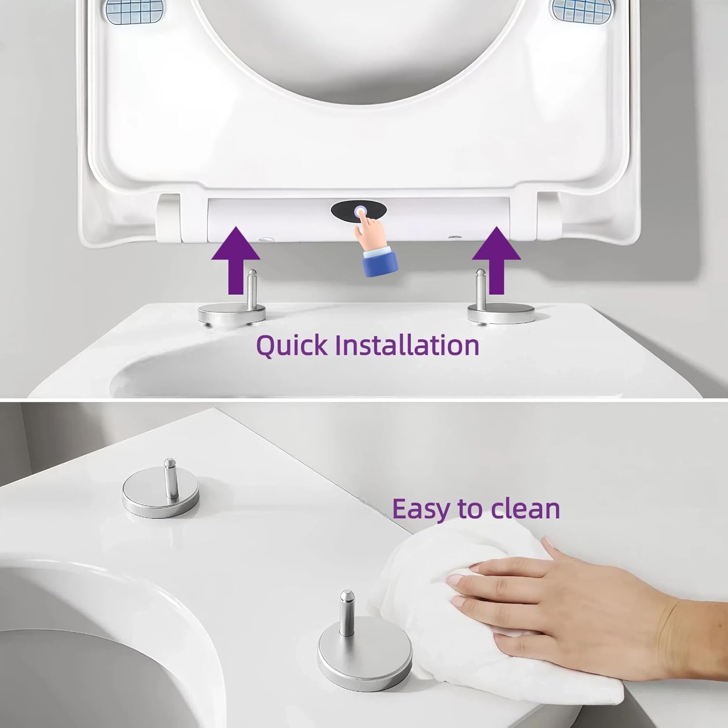 Detalle de Solng Aldoih D Shaped Soft Close Toilet Seat – Heavy Duty Thermoplastic, Quick Release, UK D Fit