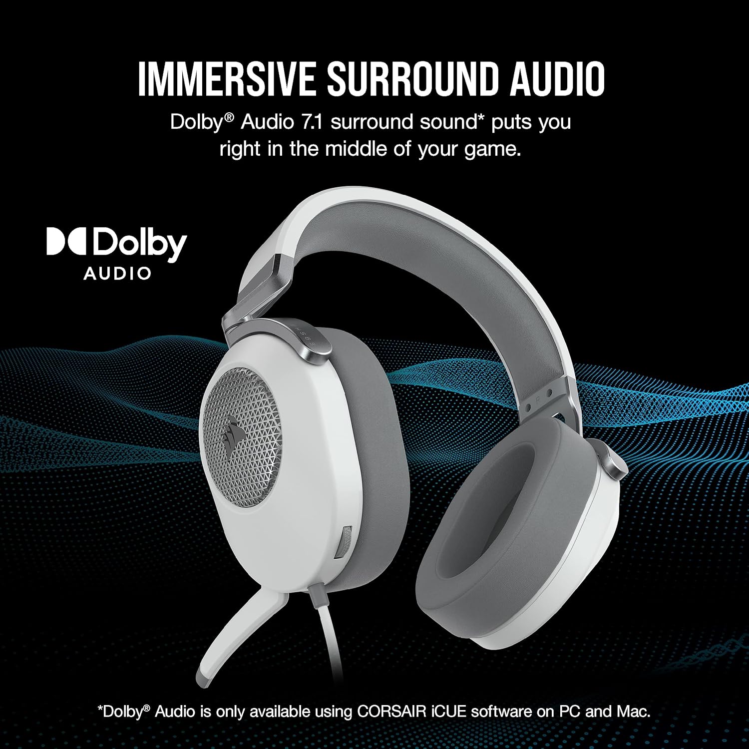 Thumbnail 2 de Corsair HS65 Surround Multiplatform Wired Gaming Headset (Dolby Atmos, SonarWorks SoundID) – White