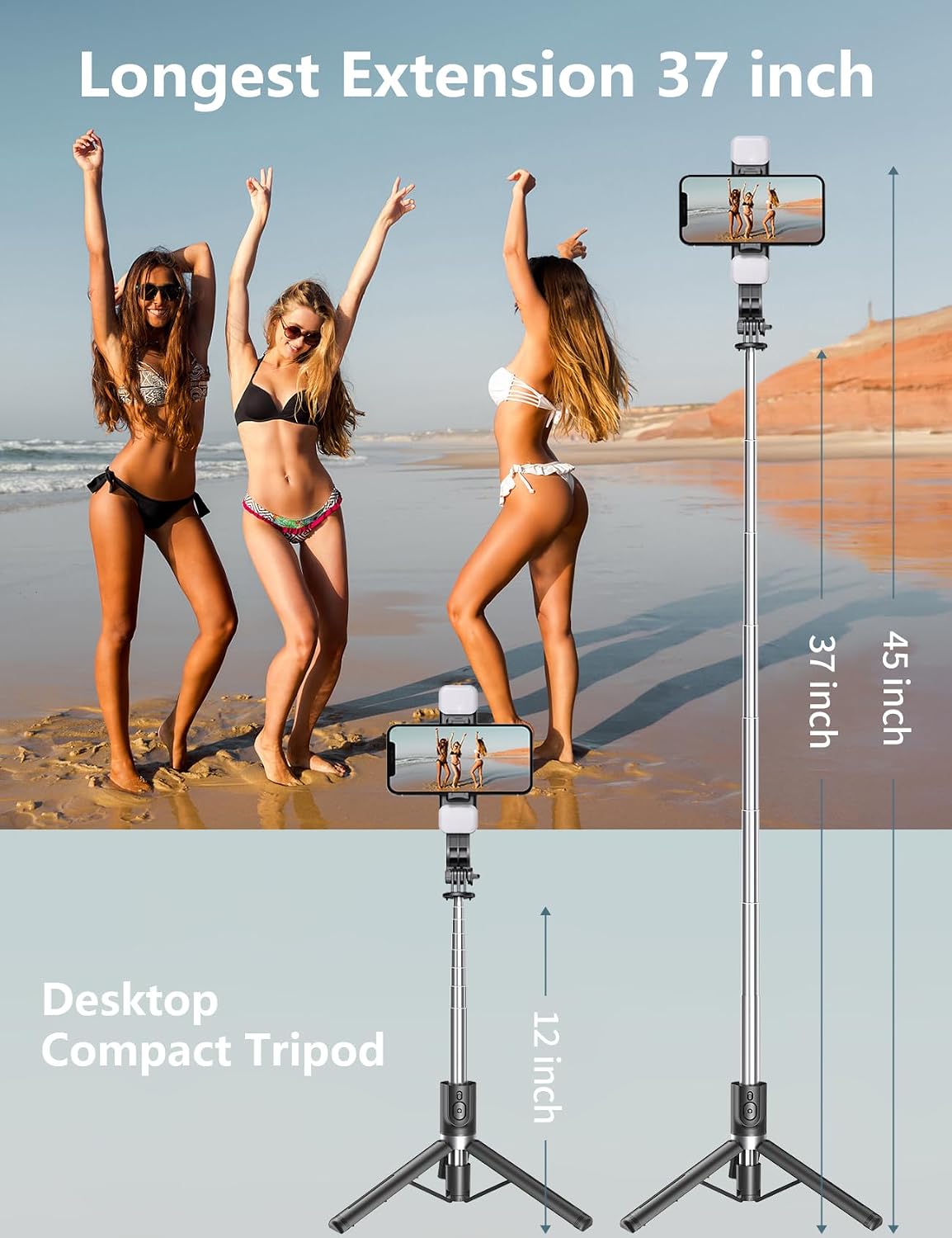 Detalle de Selfie Stick Tripod with Light 45"