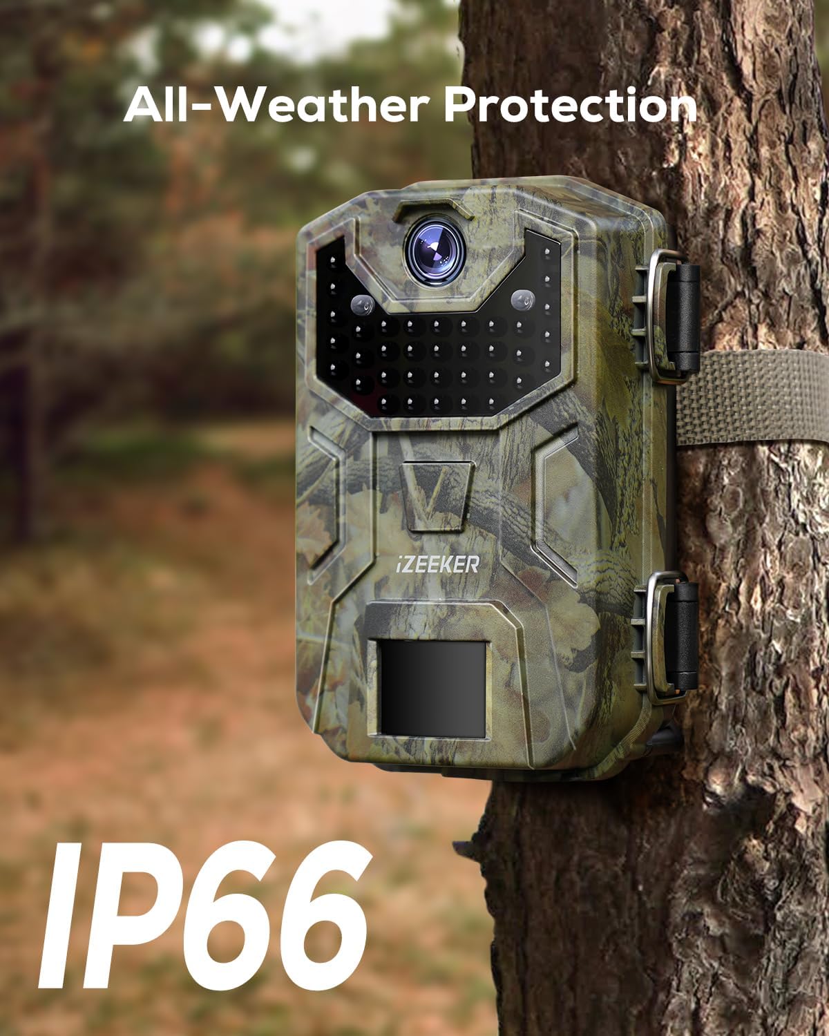 Detalle de iZEEKER iG200 fotoval met 36 MP, 2K HD, 940 nm-infrarood en IP66