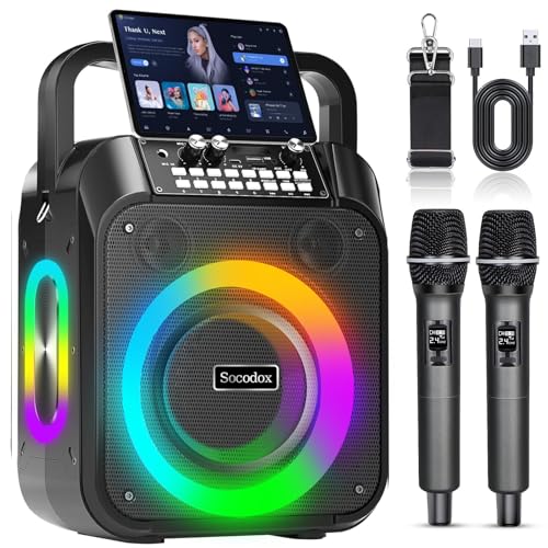 Detalle de Macchina Karaoke socodox: Sistema PA portatile con 2 microfoni wireless, Bluetooth 5.3 e luce RGB