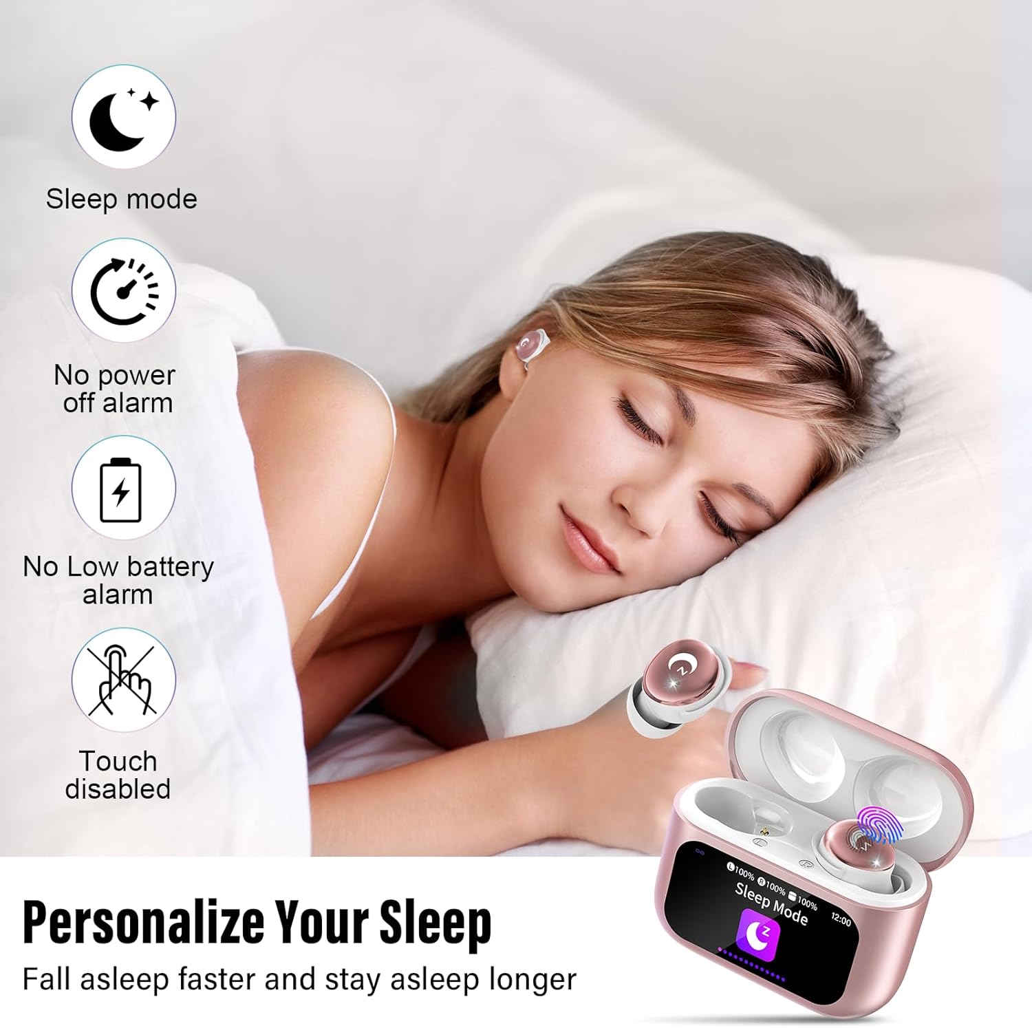 Detalle de Wireless Earbuds with Smart Touch Screen (L8 Pro) – 2026 Mini Sleep Earbuds with Bluetooth 5.4, 48H Playtime, IP7 Waterproof, Rose