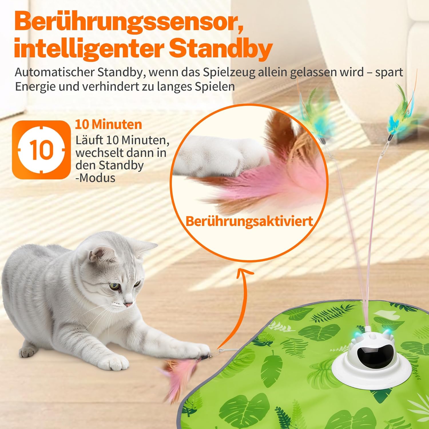 Thumbnail 6 de Toozey Interaktives Katzenspielzeug mit 3 abnehmbaren Federn – USB-Aufladung, LED-Aktivierung und Fernbedienung