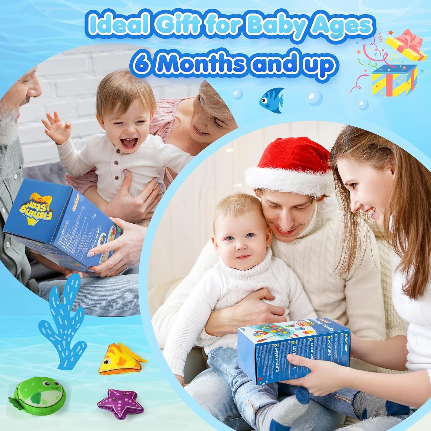 Detalle de 17-Piece Montessori Fishing Game for 1-Year-Olds (Cloth Fishing Pole, Stacking Cups, Shape & Color Matching)