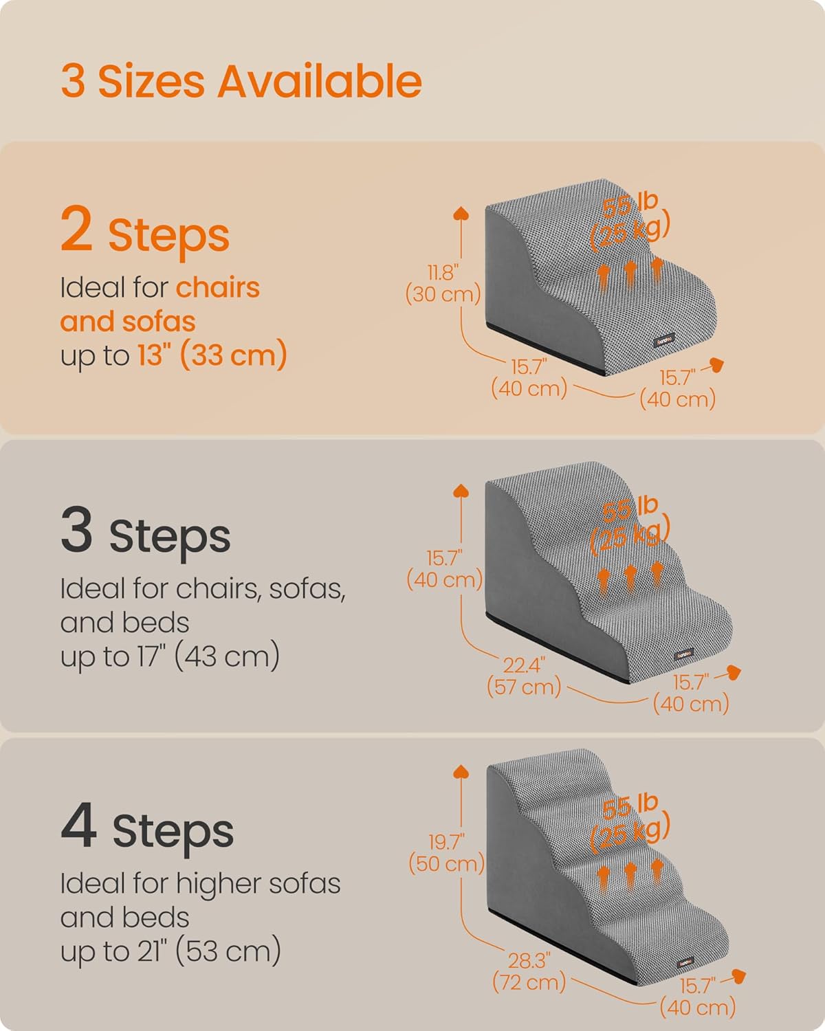 Detalle 2 de Feandrea 2-Step Dog Stairs (Waffle-Pattern Corduroy) PPS012GD01 in Dove Grey