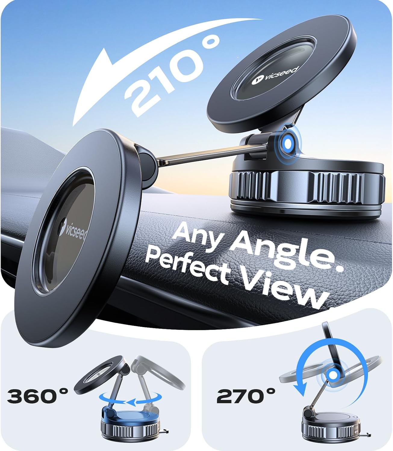 Thumbnail 6 de VICSEED MagSafe Car Mount Vacuum Holder with 55KG Suction — 360° Adjustable