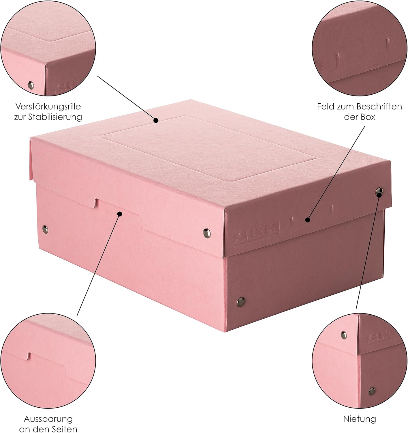Detalle 2 de FALKEN Scatola originale PureBox Pastel DIN A5, rosa, 100 mm - confezione ecologica tascabile