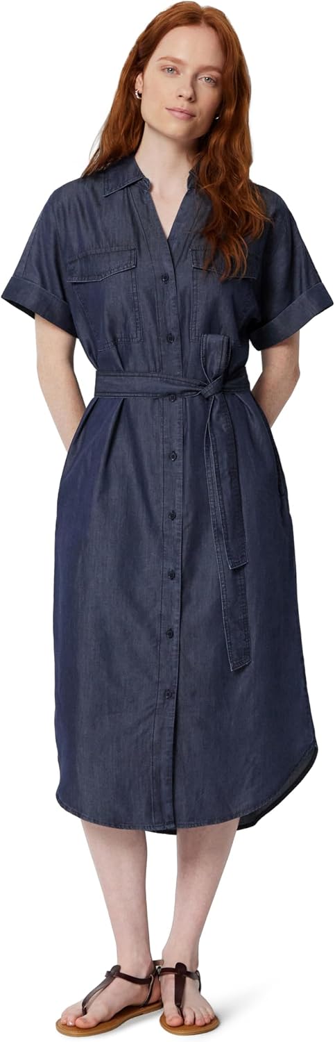 Amazon Essentials Women's Relaxed-Fit Short-Sleeved Button-Down Shirt Dress with Belt