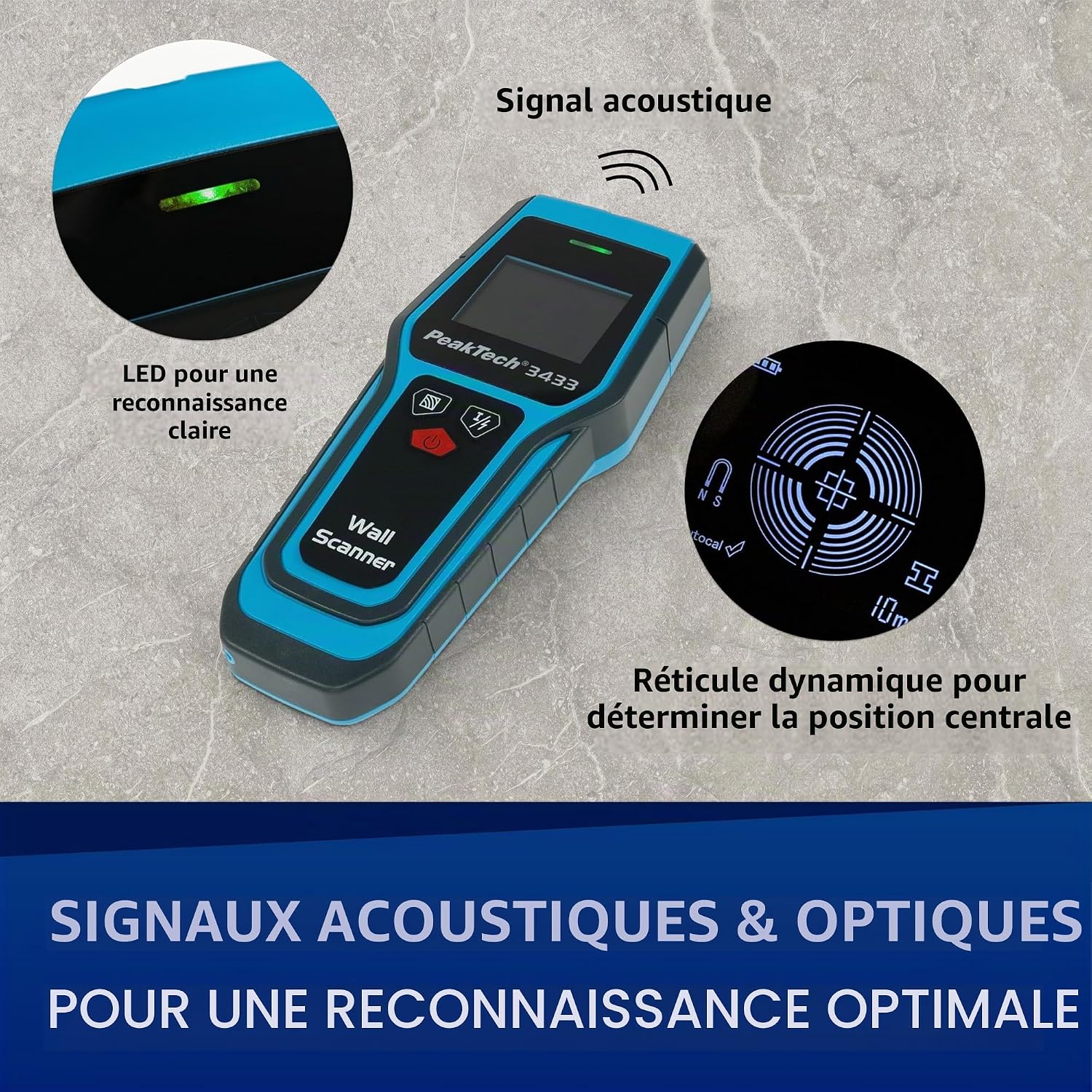 Detalle 1 de PeakTech P 3433 digitale wandscanner met detectiediepte van 20–120 mm