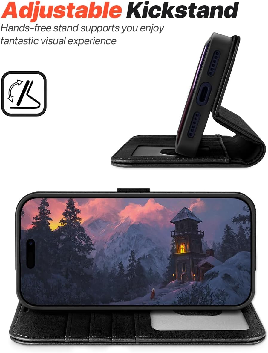 Thumbnail 4 de OCASE Handyhülle für iPhone 17 Pro Max – 2-in-1 Magnetische Premium PU Leder Hülle mit Kartenfach, RFID-Schutz und Standfunktion (Schwarz, Litschi)