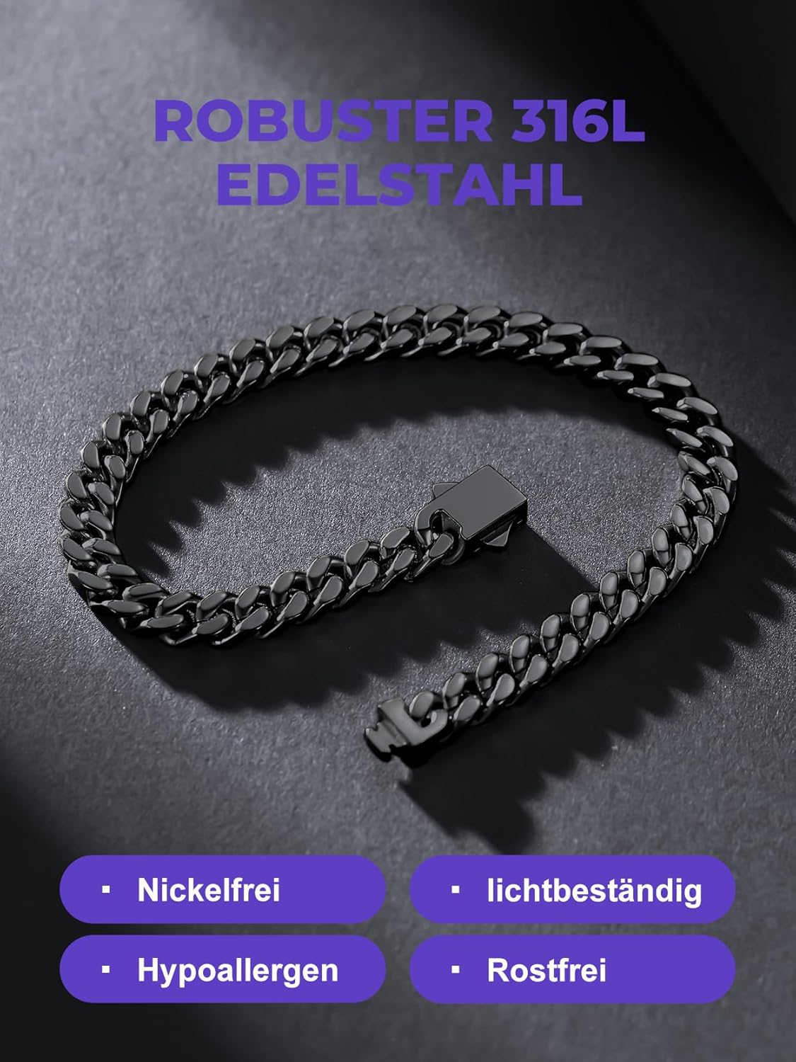Thumbnail 3 de Richsteel Cuban Gliederarmband für Herren – Edelstahl Armband in Silber/Gold/Schwarz, Breite 5/7/9/12 mm
