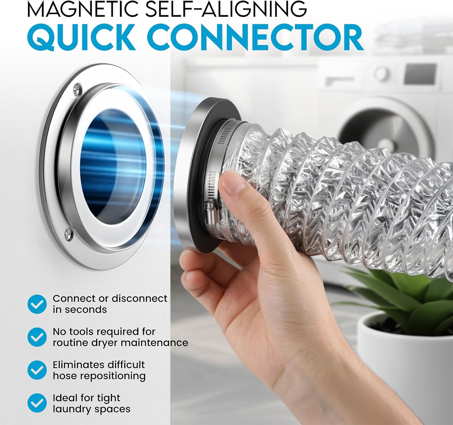 Thumbnail 1 de IMMYIHAN DV180 Magnetic Dryer Vent Coupling Kit with 4-Inch Adapter and 2.6 ft Hose