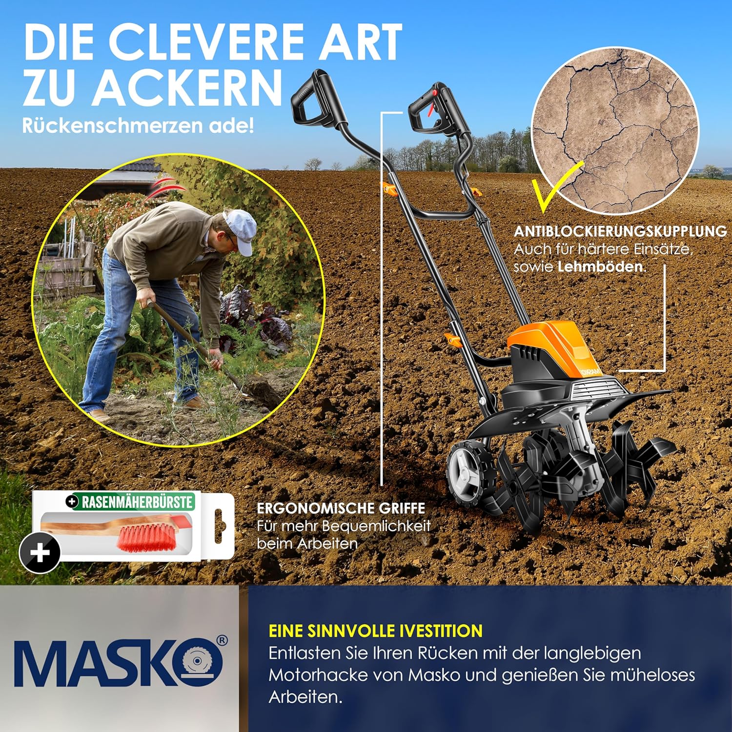 Thumbnail 5 de MASKO® Motorhacke elektrisch 1.500 W – Gartenfräse 45 cm mit 24 Hackmessern