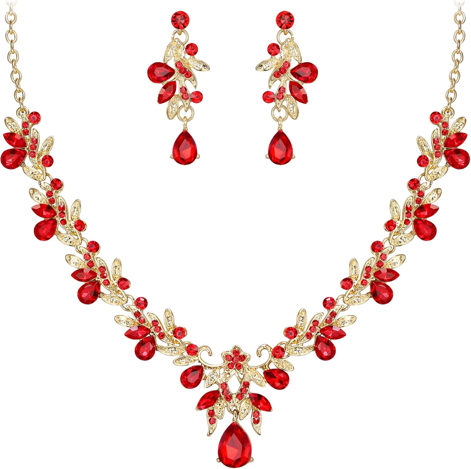 Thumbnail 5 de Parure bijoux de mariage Clearine : collier + boucles d’oreilles cristal feuille fleurs