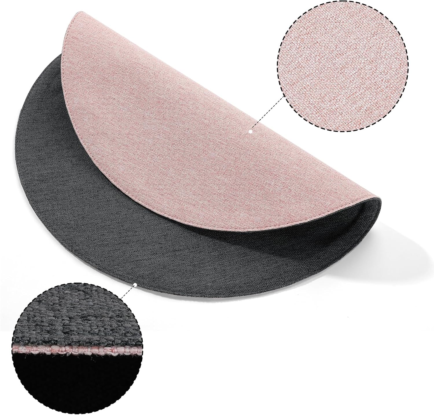 Detalle 2 de Banchif Tischsets Ø38 cm aus Leinenimitat, rutschfest, beidseitig genutzt – 8er Set Grau-Rosa