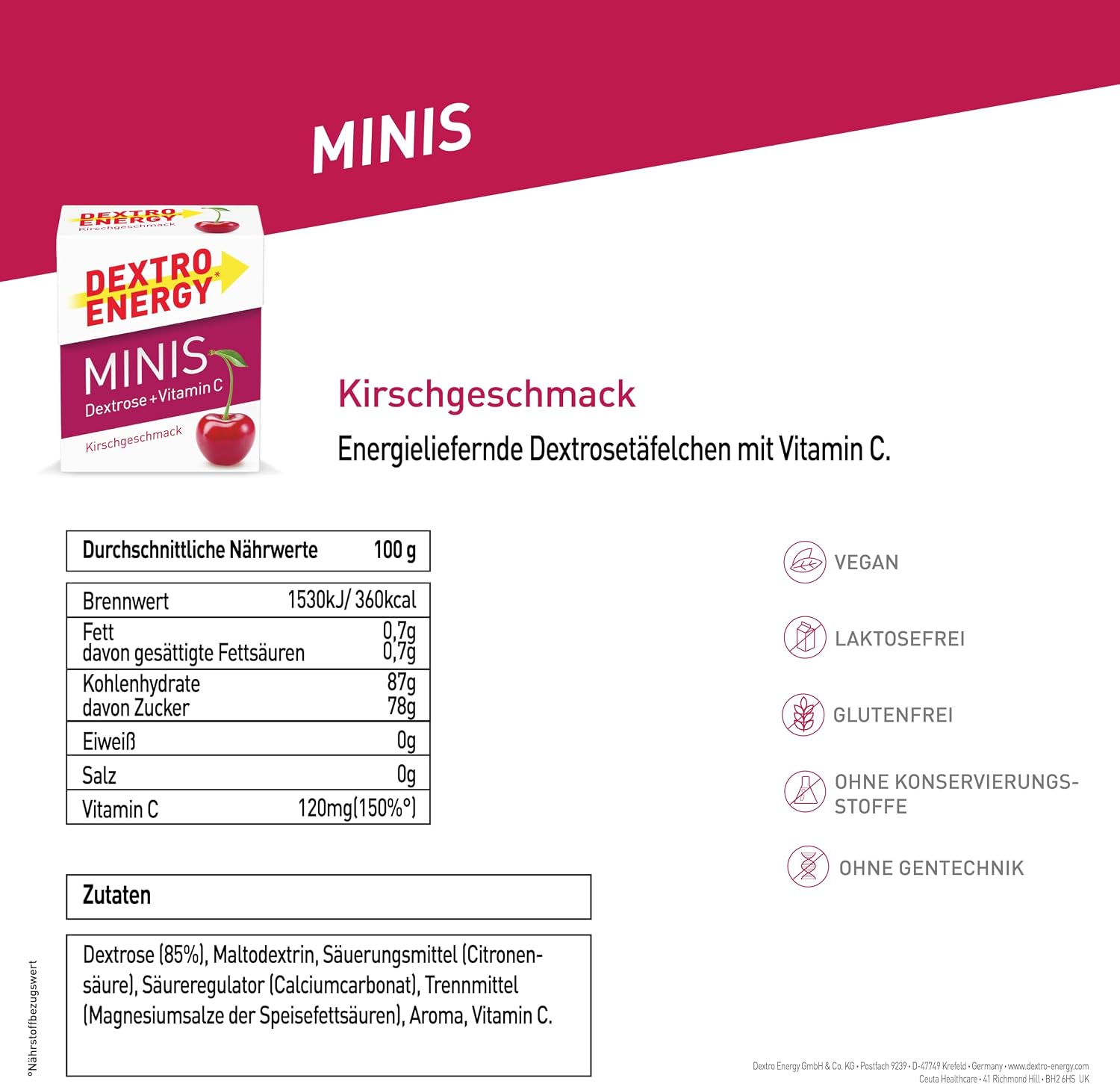 Thumbnail 5 de Dextro Energy Minis Kirsche + Vitaminc C – 12x50g Traubenzucker mit Vitamin C