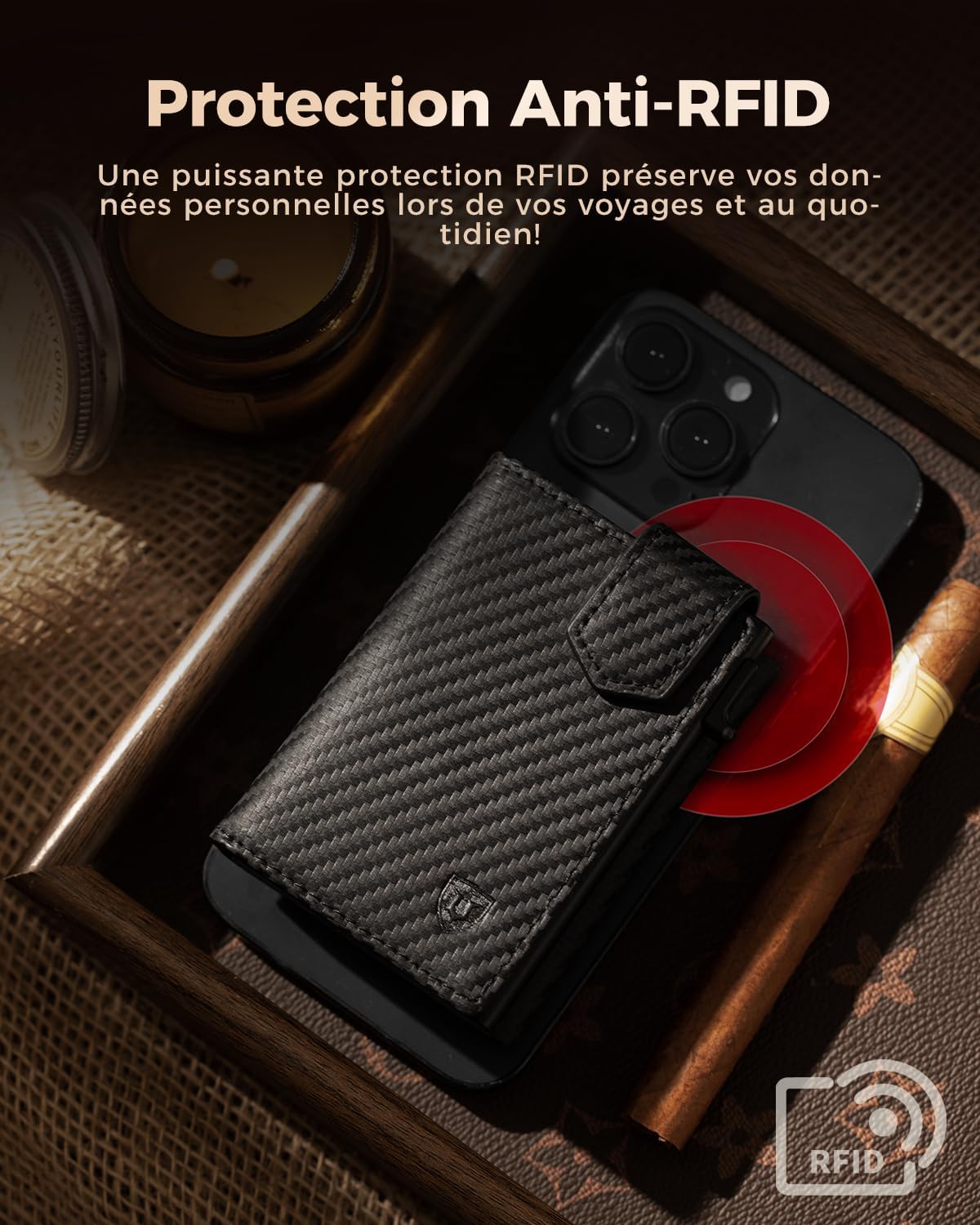 Detalle 2 de LORZOR Portefeuille Homme XXL avec Porte-Monnaie et RFID – Cuir Véritable, Fin et Sécurisé