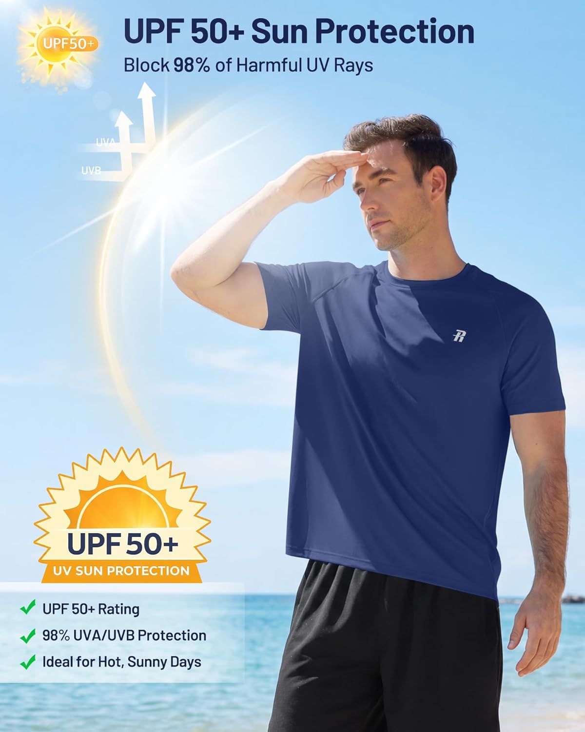 Thumbnail 5 de Runhit Men’s UPF 50+ Rash Vest Short Sleeve – Lightweight, Quick-Dry Sun Protection for Running, Swimming and Outdoor Sport