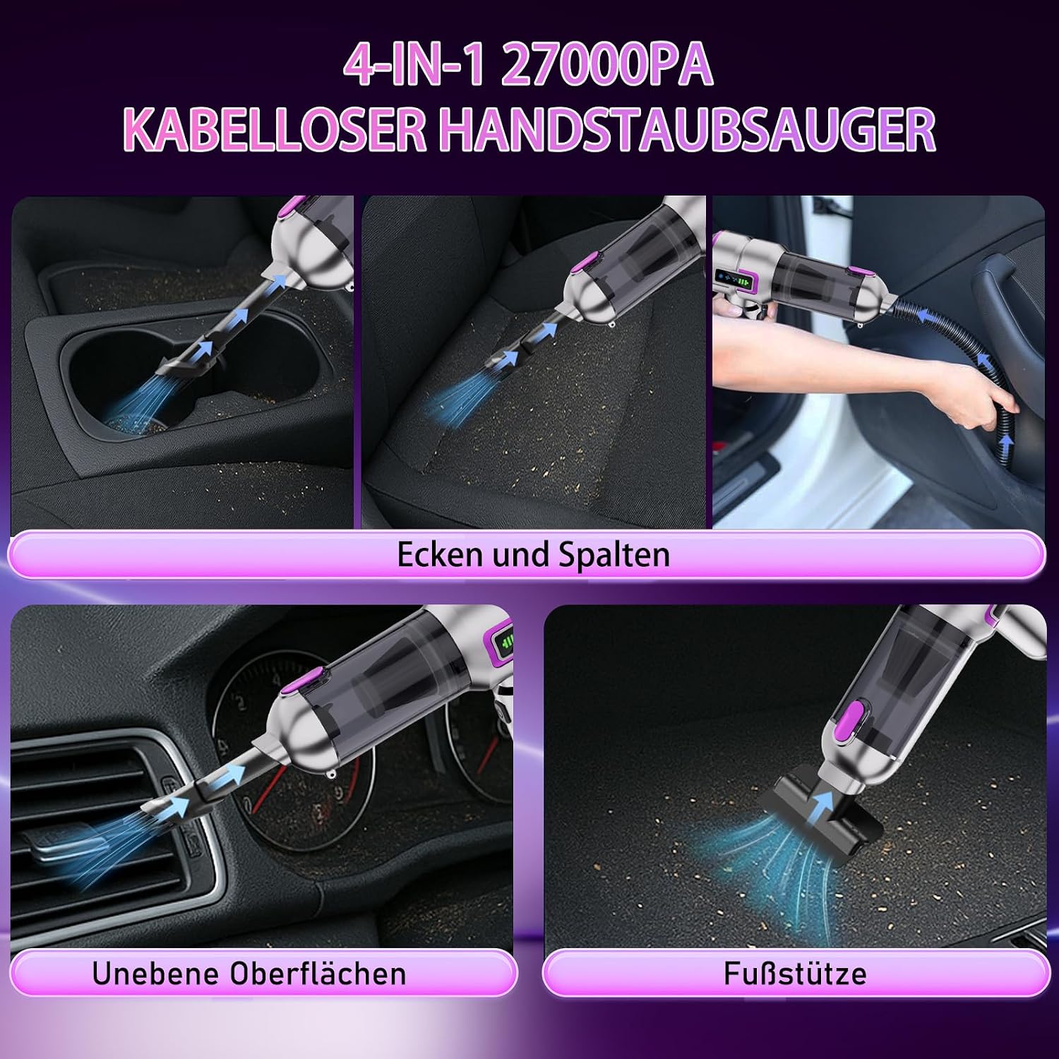 Thumbnail 2 de Lyiazsoy Akku-Handstaubsauger für Auto & Haushalt – kabellos, 3 Saugstufen bis 27.000 Pa, HEPA-Filter