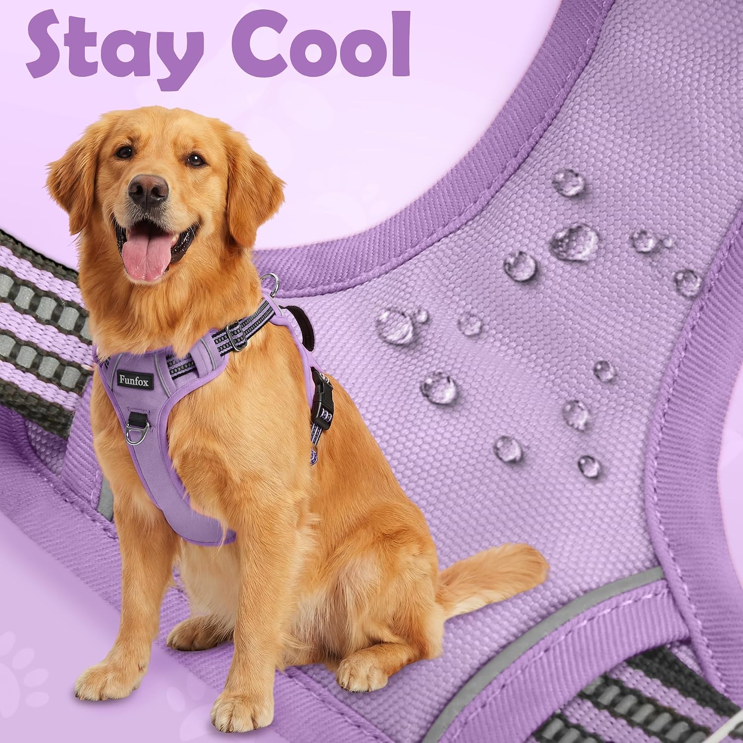 Detalle de Funfox Dog Harness Medium (Purple M) No Pull Harness with Front Clip & Vertical Handle