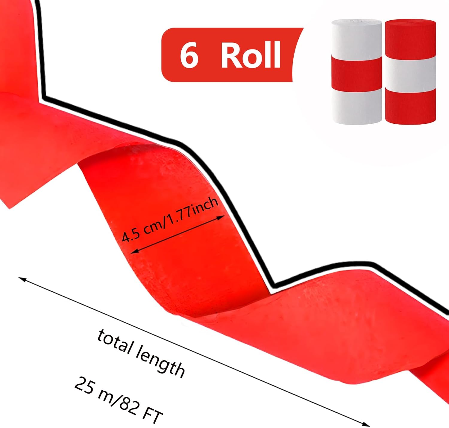 Thumbnail 1 de Vsosfiza 6 Rollen Kreppband Rot & Weiß (25m x 4,5cm) – Partydekoration für Sportevents, Geburtstage, Hochzeiten