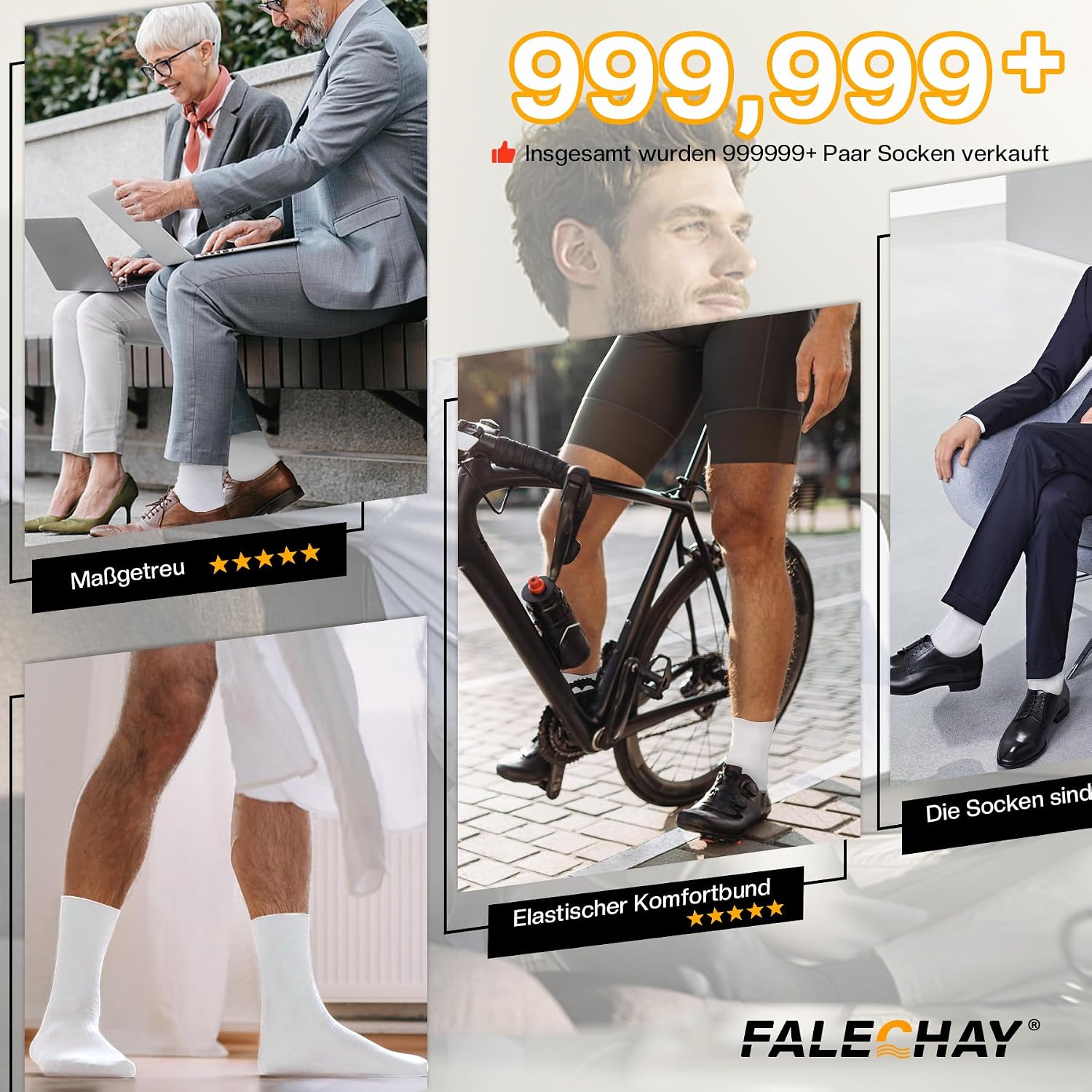 Thumbnail 6 de Falechay Herren Socken 12 Paar Sportsocken Classic Schwarz – Atmungsaktiv, Baumwolle