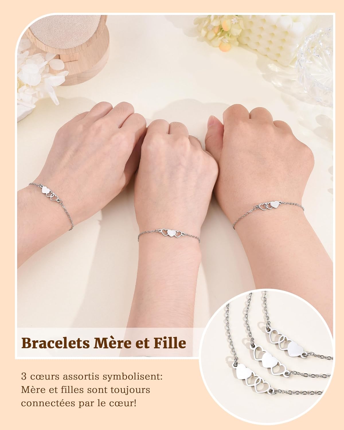 Thumbnail 2 de BOCHOI Bracelets Mère et Fille – Ensemble cœur en acier inoxydable, cadeau Fête des Mères