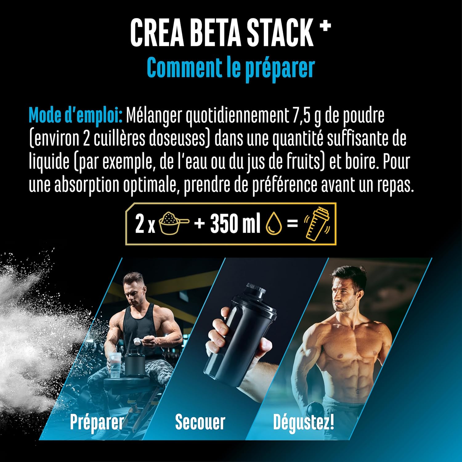 Thumbnail 6 de Creatin Beta Alanin Stack - Poudre 750 g : Créatine Monohydrate, Bêta-Alanine et L-Taurine, vegan et micronisée