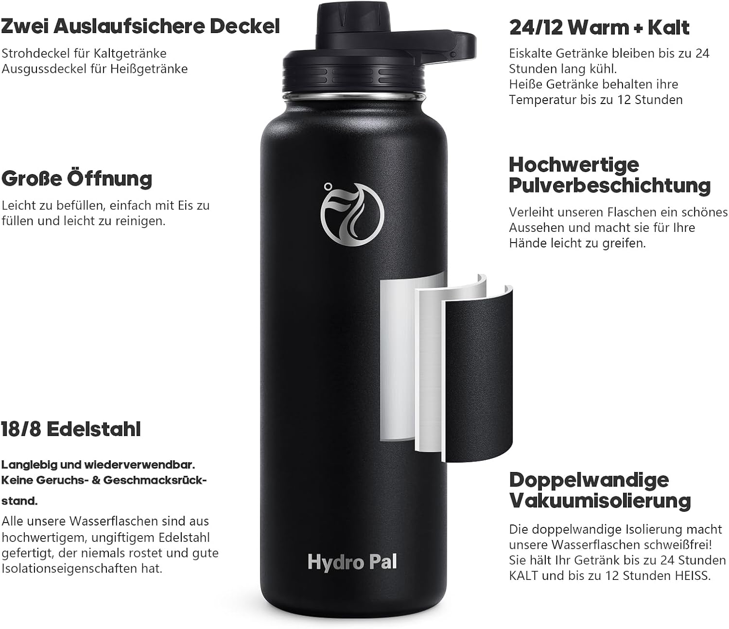 Thumbnail 1 de HydroPal Edelstahl Trinkflasche 1,0 l ⌚?