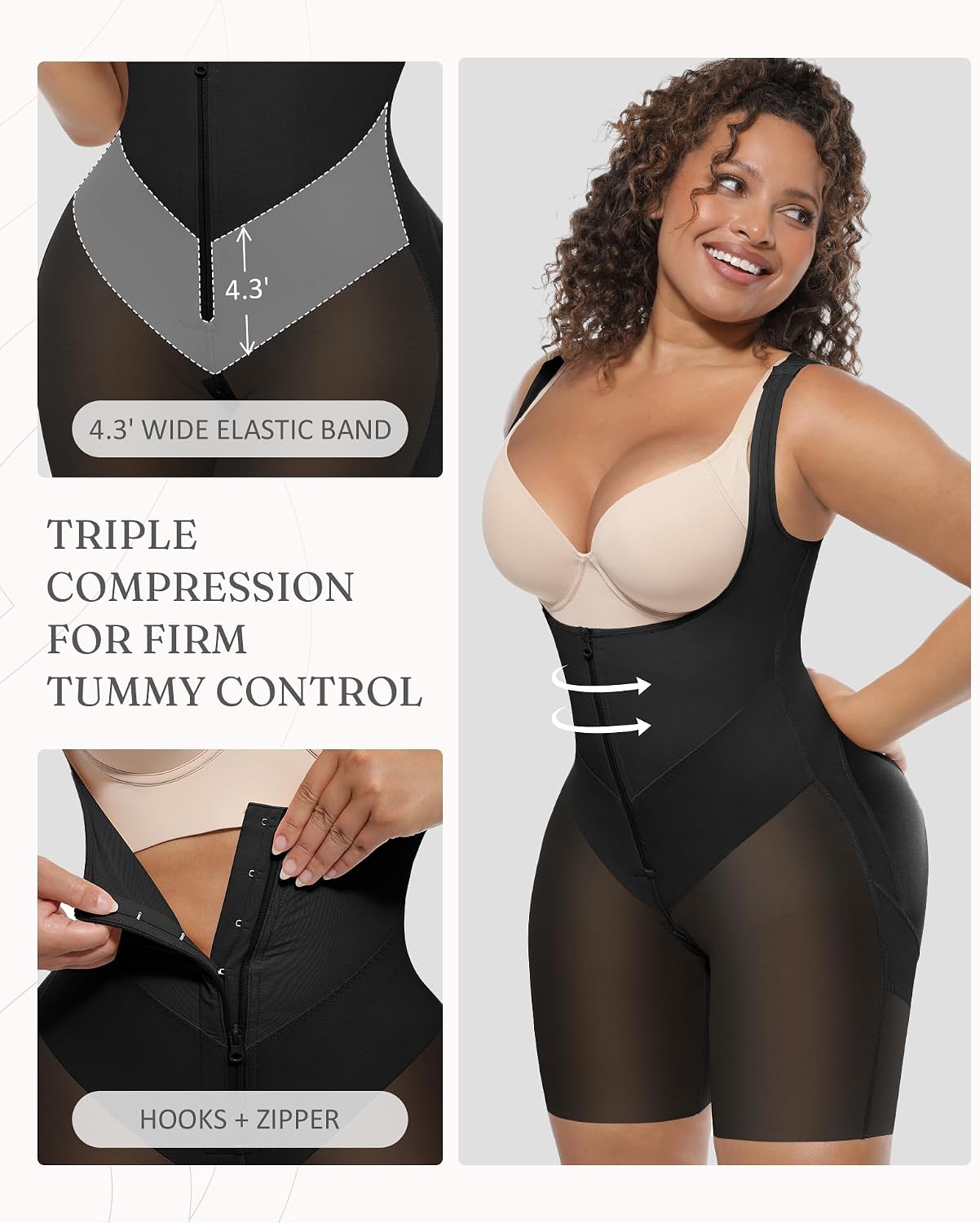 Detalle 2 de FeelinGirl Feelvibe Shapewear Bodysuit with Tummy Control and Crotch Zipper