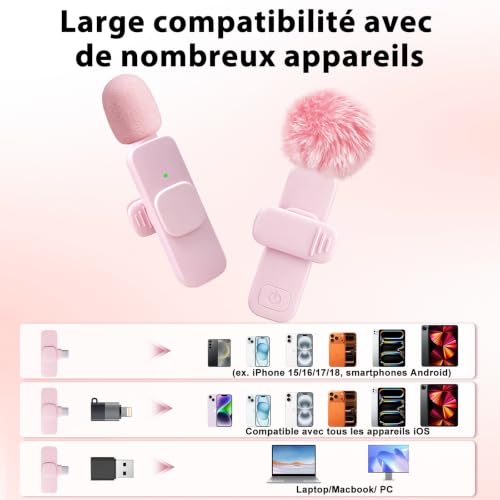 Detalle de Uewpv micro-cravate sans fil, 2 micros, réduction du bruit et adaptateurs