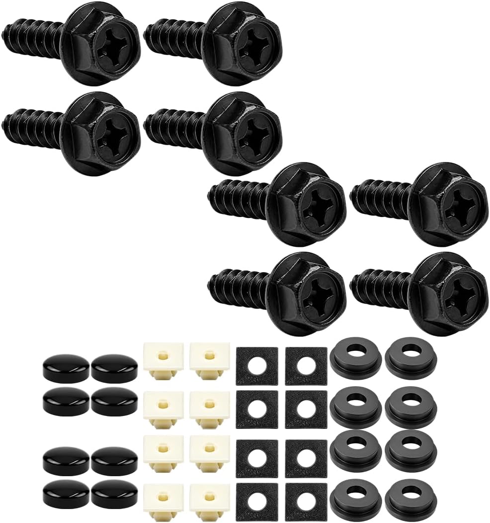 Detalle de Mandark License Plate Screws, Stainless Steel, 8-Set Black Cross