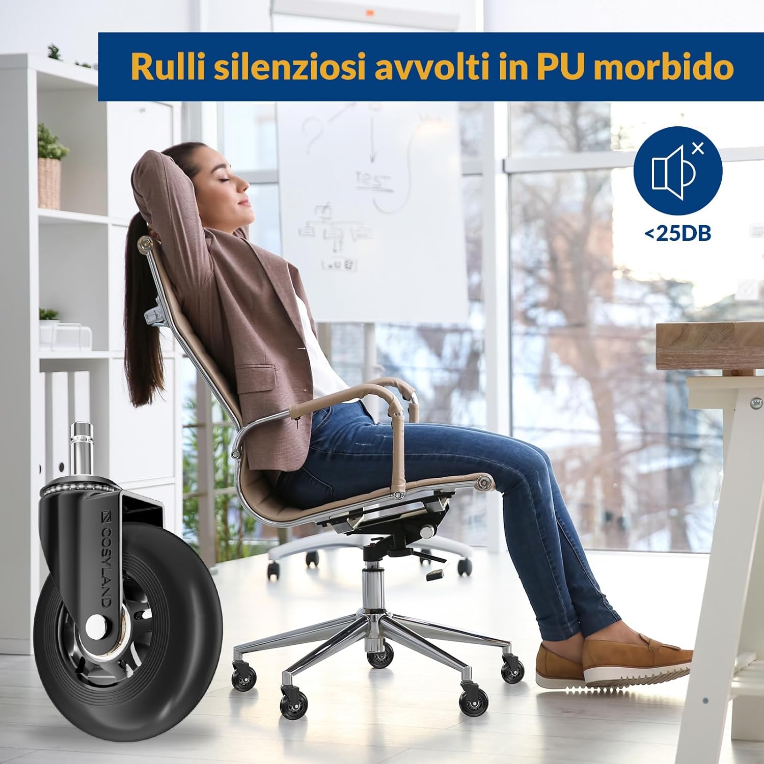 Thumbnail 6 de COSYLAND Ruote per Sedia Ufficio: Ruote Silenziose e Resistenti per Parquet, 10×22 mm