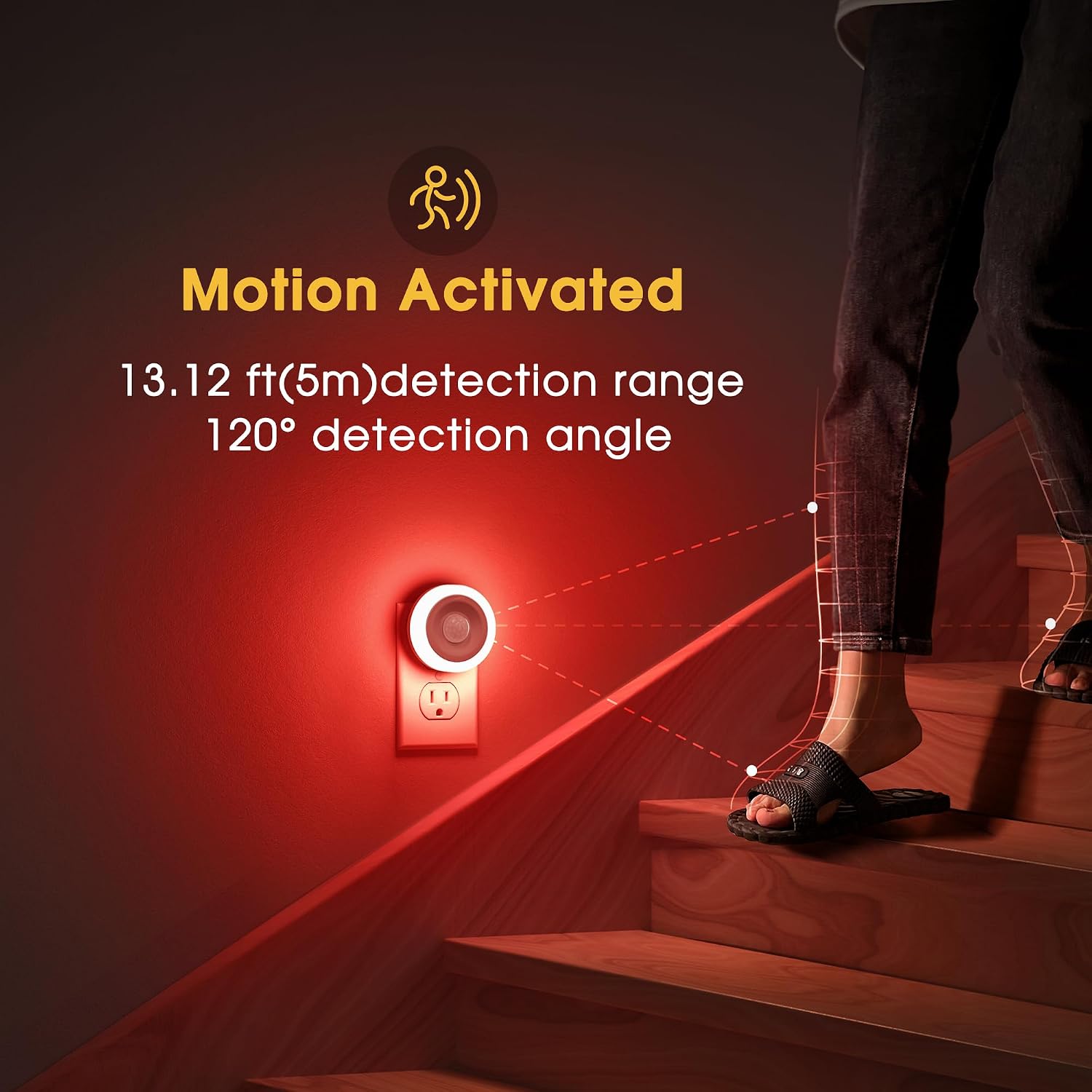 Detalle de Briignite WL002 Red Motion Sensor Plug-In LED Night Lights, 2-Pack