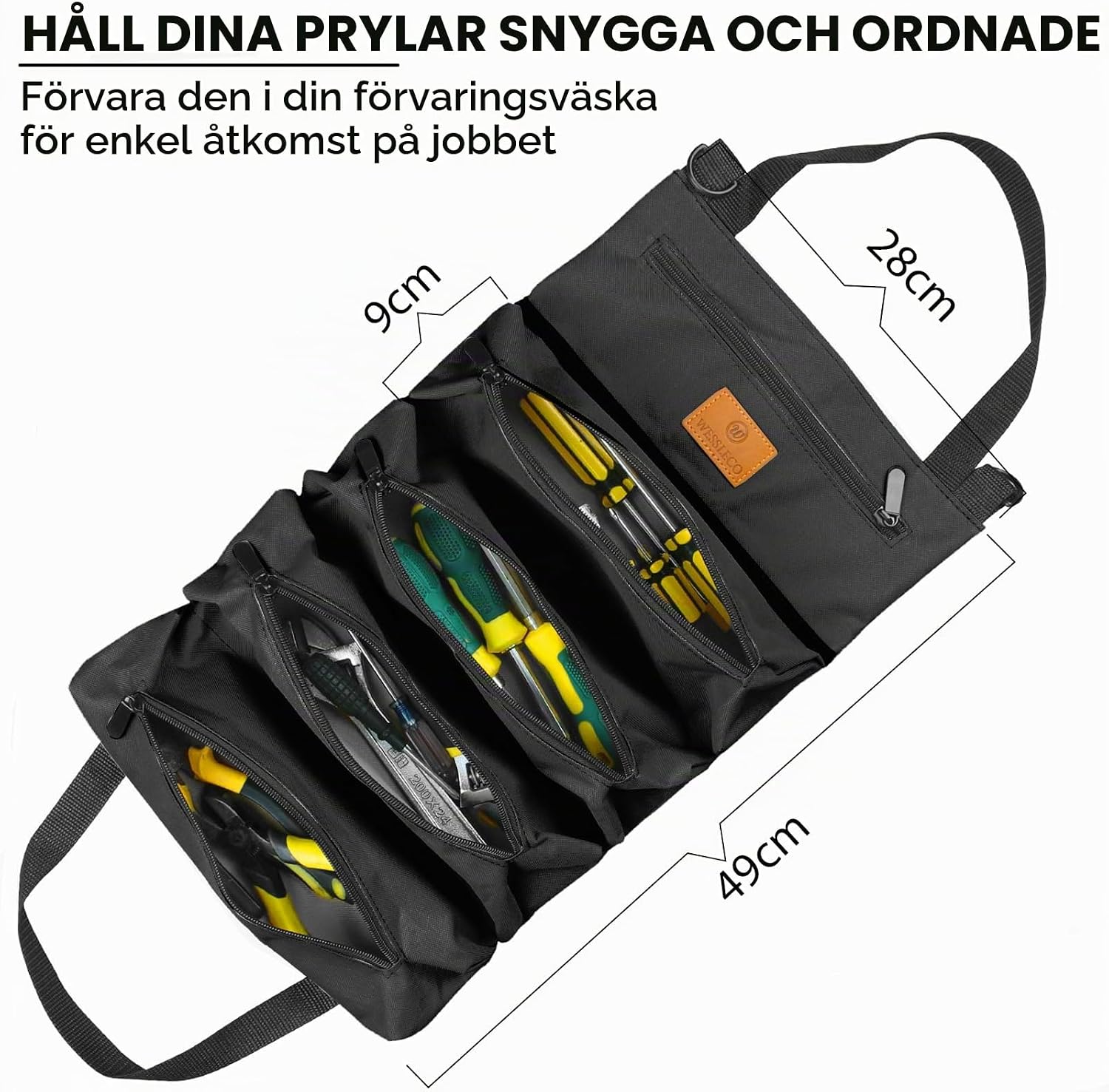 Detalle de Sinand verktygsrulle med 5 dragkedjefickor, vattenavvisande kanvas