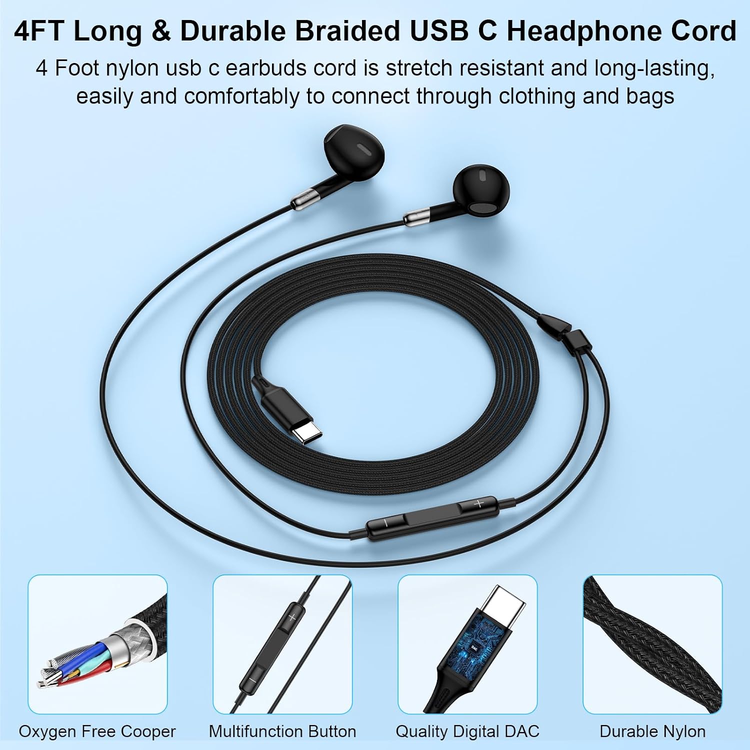 Detalle de ANDHOT C08S USB-C有線イヤホン インイヤー型・マイク内蔵・ボタン操作