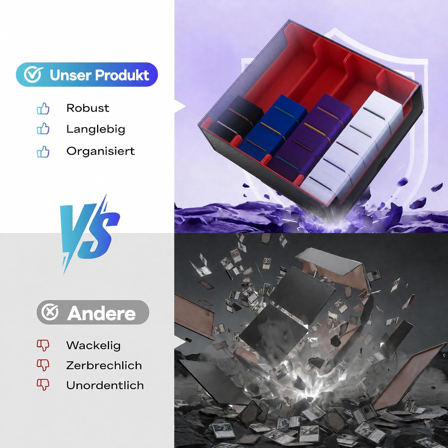 Thumbnail 6 de UAONO Kartenaufbewahrungsbox für Trading Cards – 2400+ MTG Commander Deck Box mit 24 bunten Trennern (schwarz & rot)