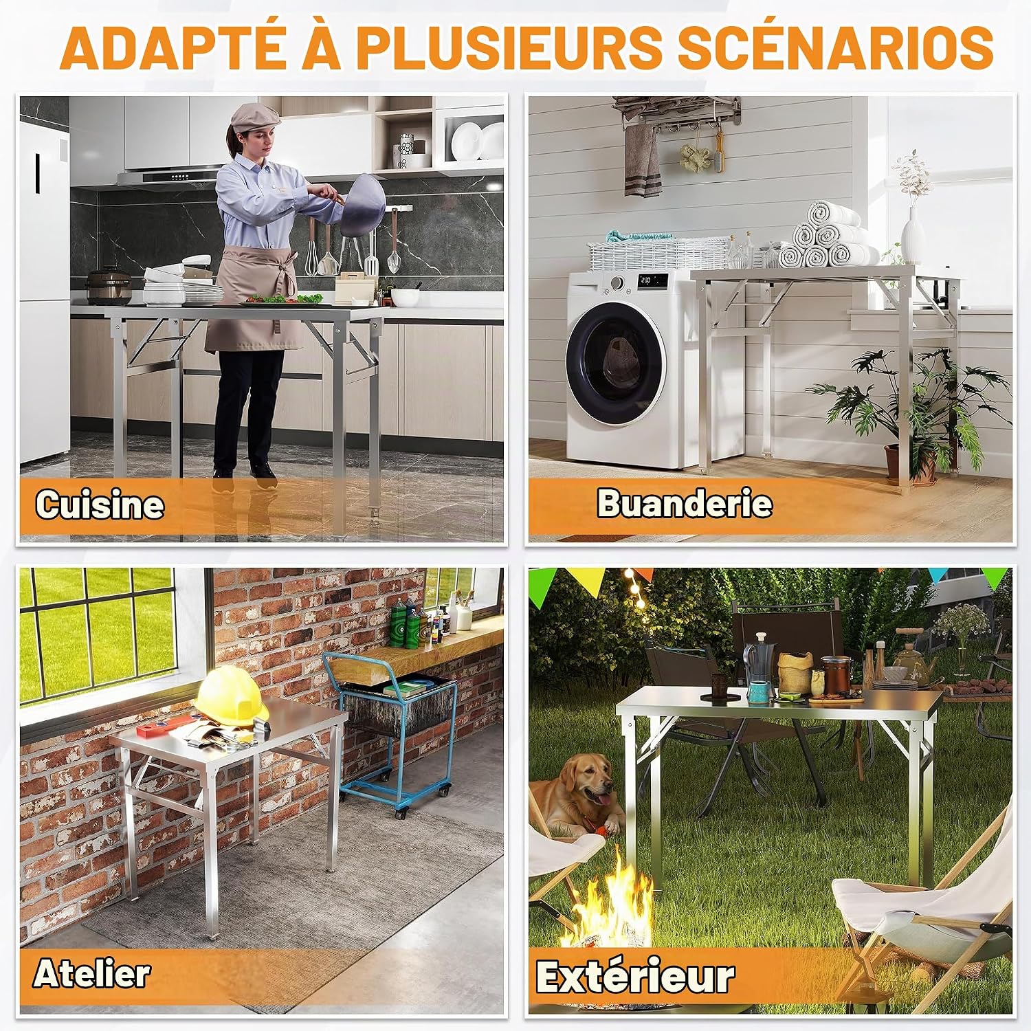 Thumbnail 6 de UISEBRT opvouwbare werktafel in roestvrij staal, 120 x 60 x 85 cm, tot 300 kg