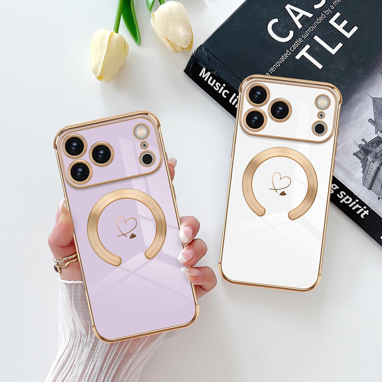 Thumbnail 6 de Newseego Magnetic Case for iPhone 17 Pro Max – Purple Heart Pattern, MagSafe Compatible