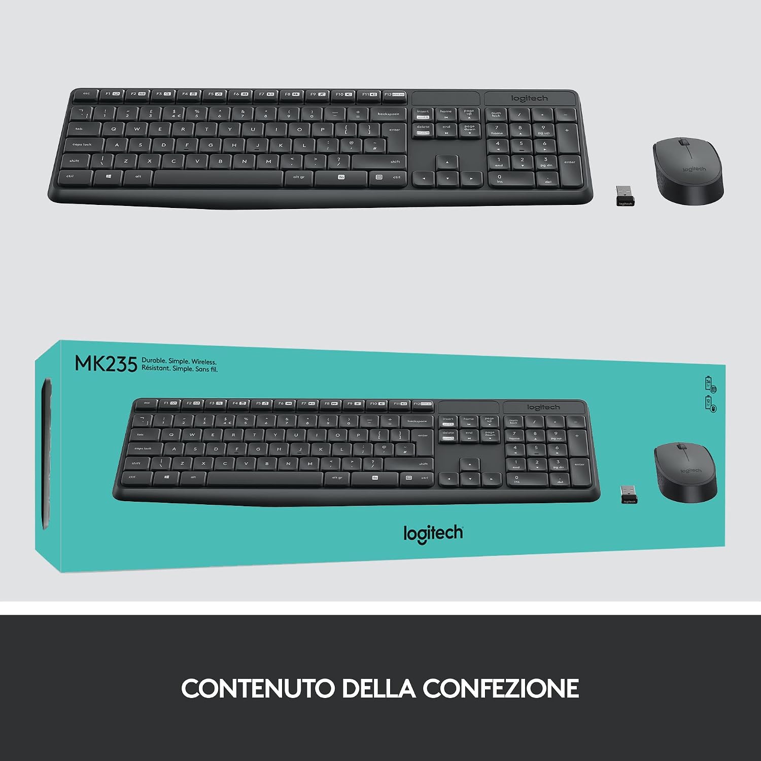 Detalle de Logitech MK235 Combo Tastiera e Mouse Wireless per Windows – Italiano QWERTY Grigio