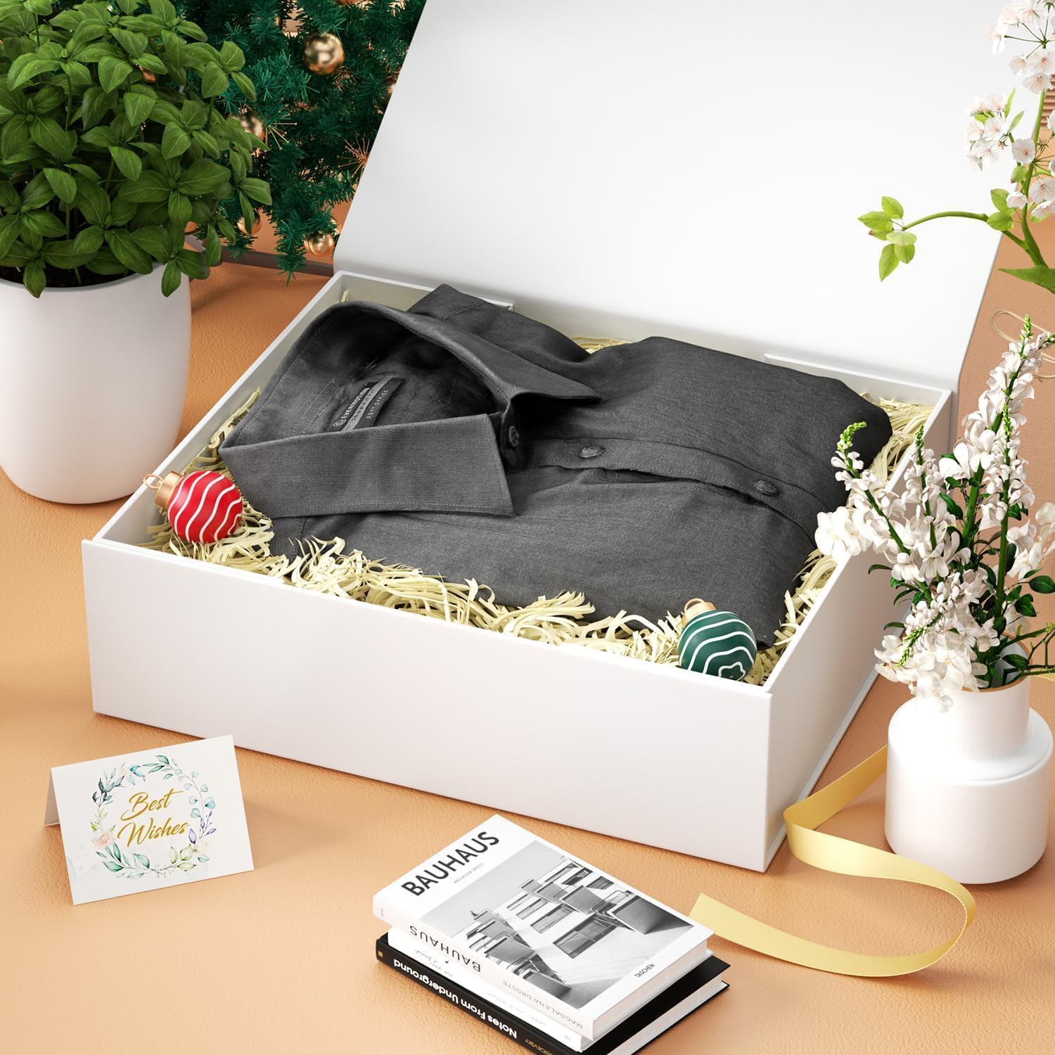 Thumbnail 4 de eascity 2er-Set Geschenkboxen mit magnetischem Verschluss (30×20×7,6 cm) – rechteckig, klappbar, weiß