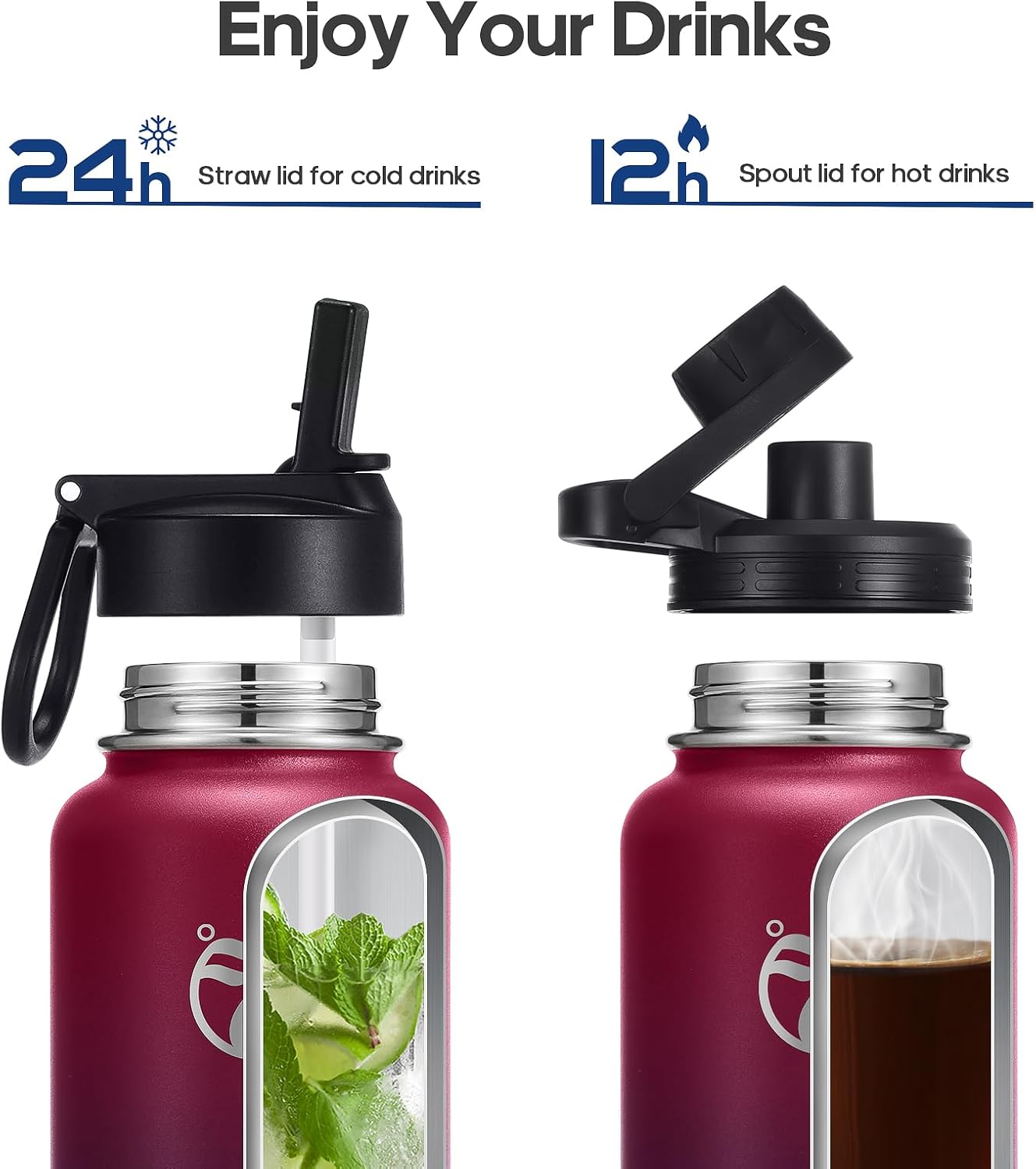 Thumbnail 4 de HydroPal HydroPal Vacuum Insulated Stainless Steel Water Bottle (1.9L/1.2L/1L/750ml/500ml) with 2 Lids