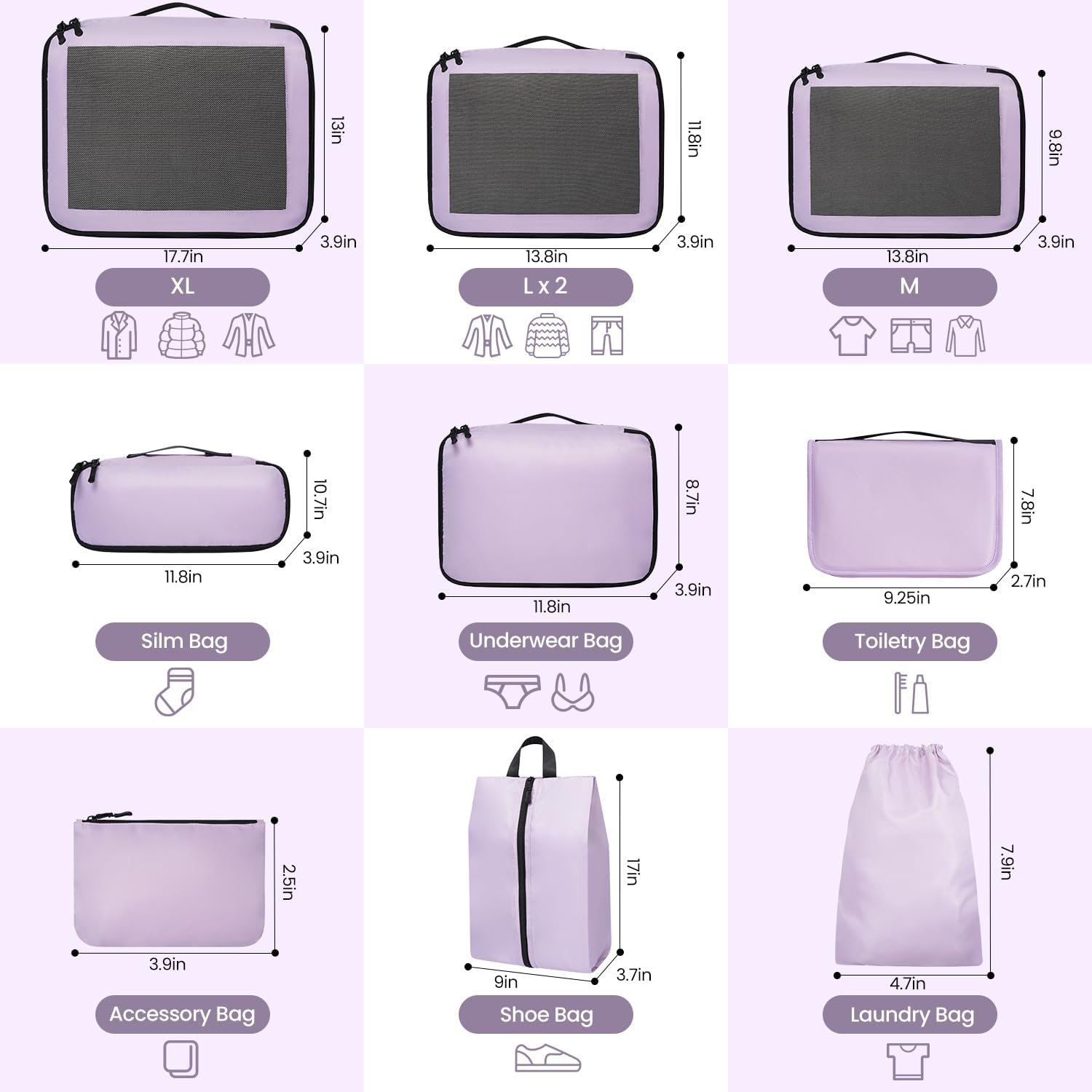 Detalle de Prezon Cubi da viaggio per valigia – set da 10 organizer leggeri in viola