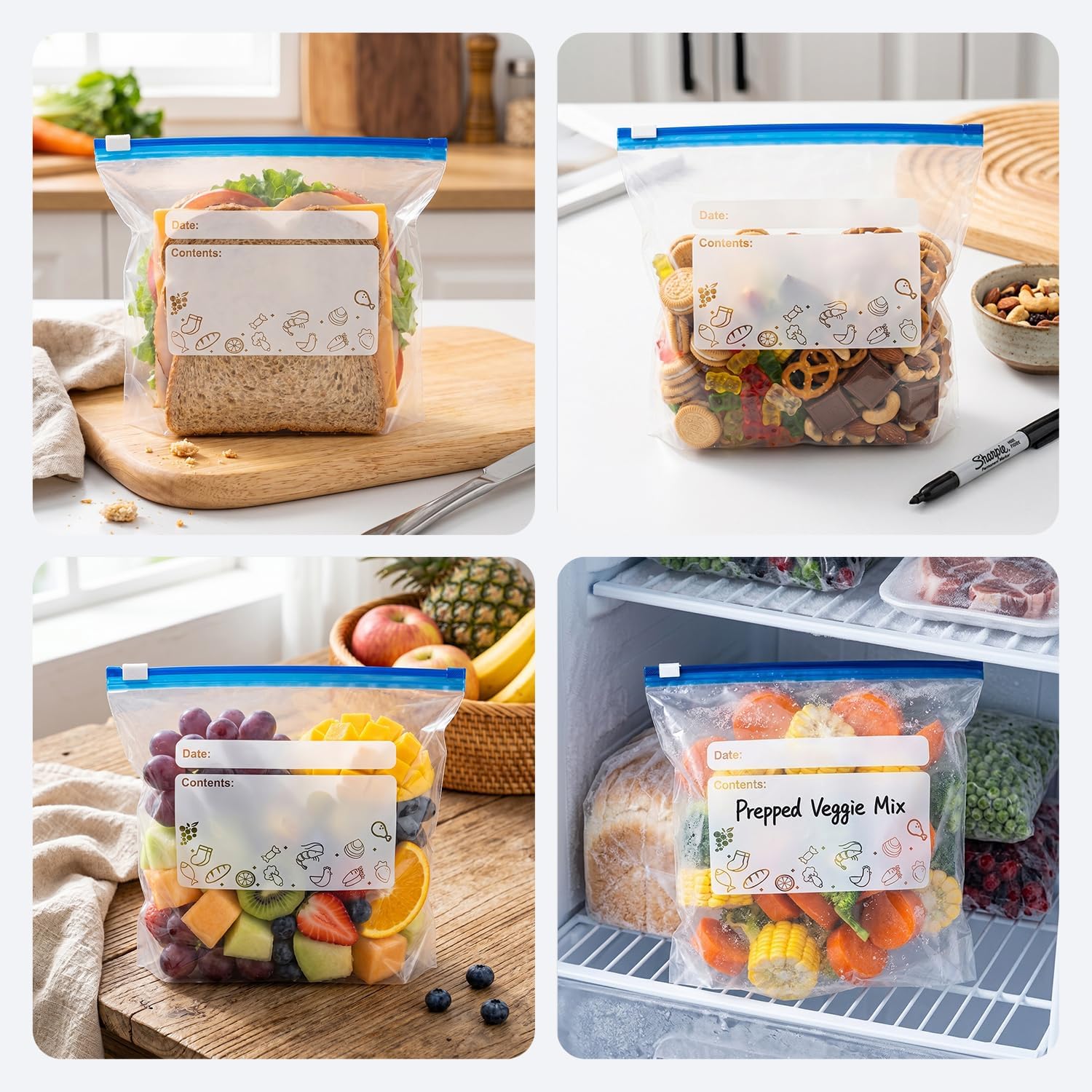 Detalle de GobiSea 60-Pack Zip Lock Freezer Bags – 1L, BPA-Free Freezer Bags with Expandable Bottom